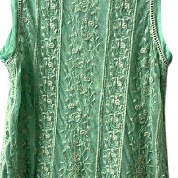 Sundance Green Embroidered Lace Sleeveless Blouse - Picture 6 of 8
